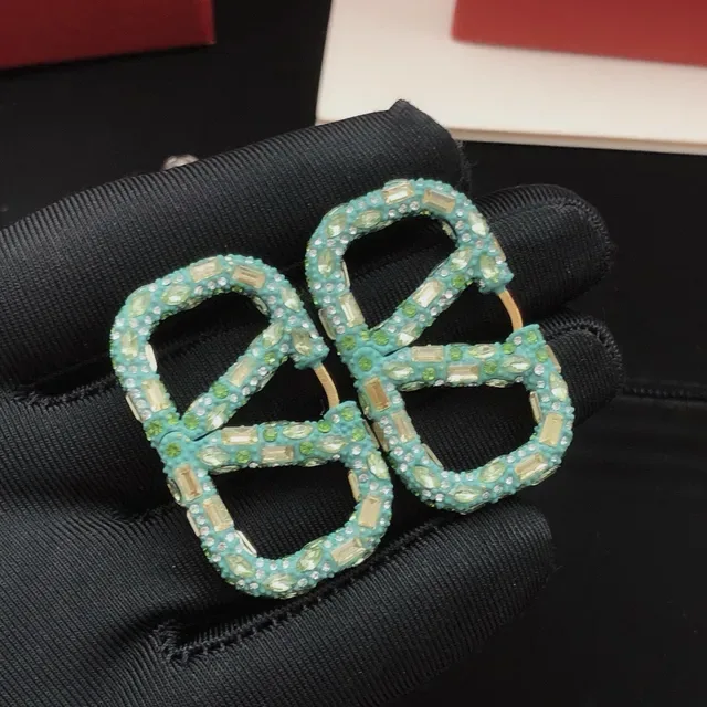 Turquoise Crystal-Encrusted Geometric Hoop Earrings 5
