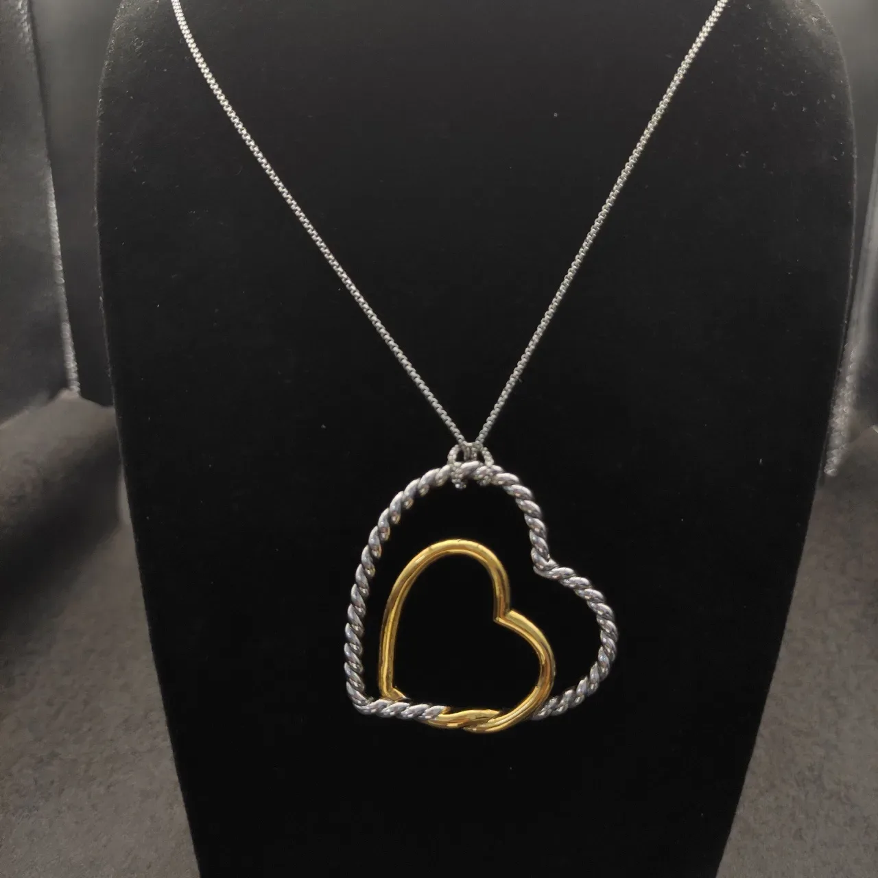 Two-Tone Twisted Rope Heart Pendant Necklace 3