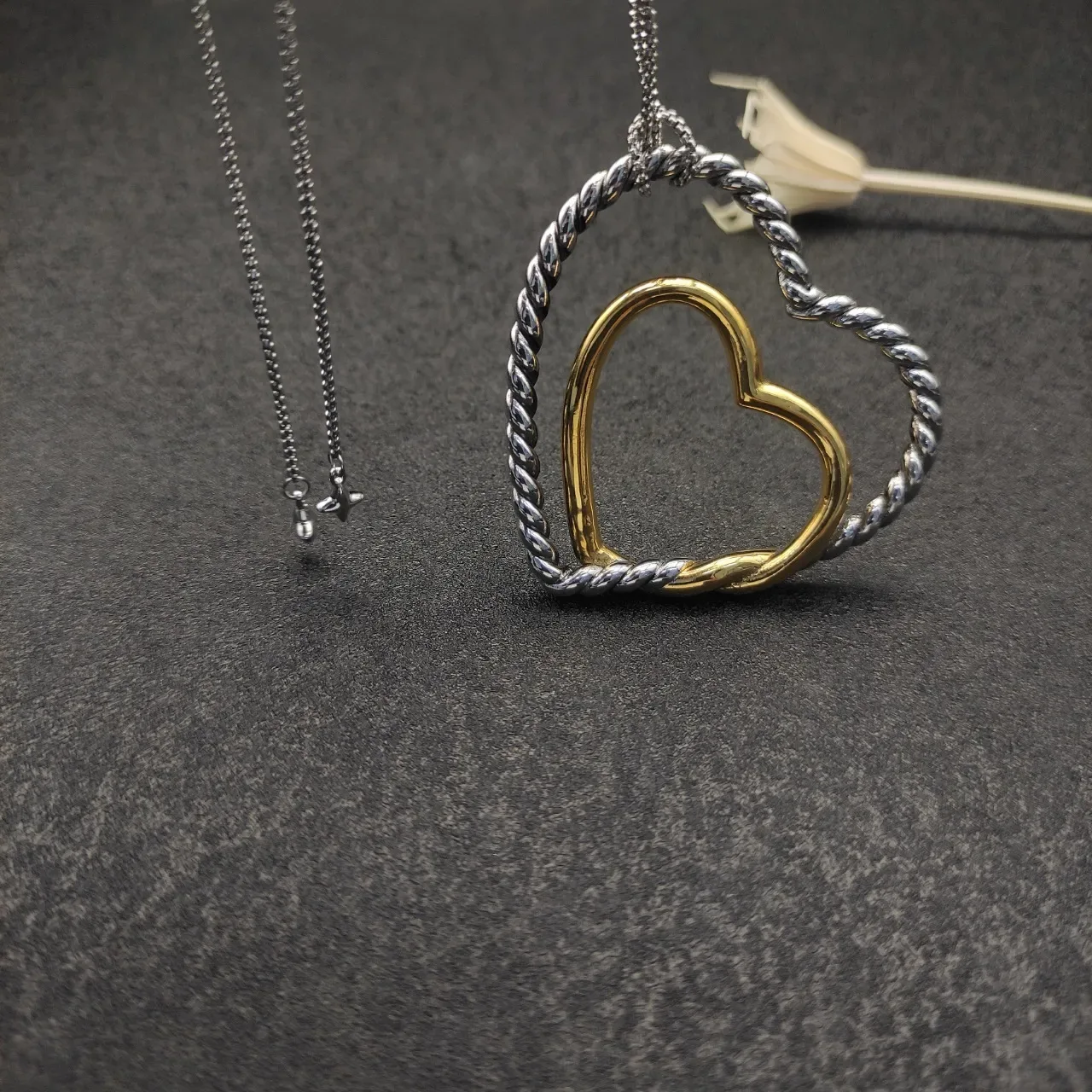 Two-Tone Twisted Rope Heart Pendant Necklace 4
