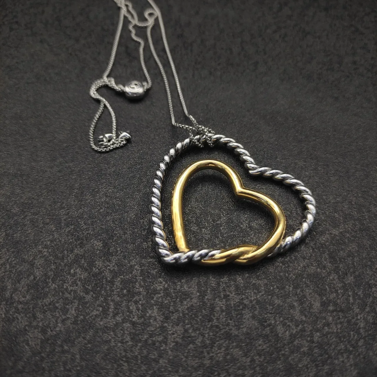 Two-Tone Twisted Rope Heart Pendant Necklace 5