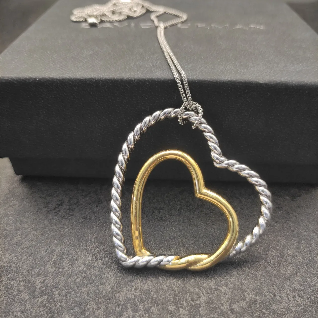 Two-Tone Twisted Rope Heart Pendant Necklace 7