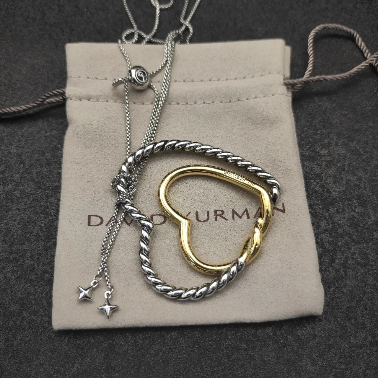 Two-Tone Twisted Rope Heart Pendant Necklace 8