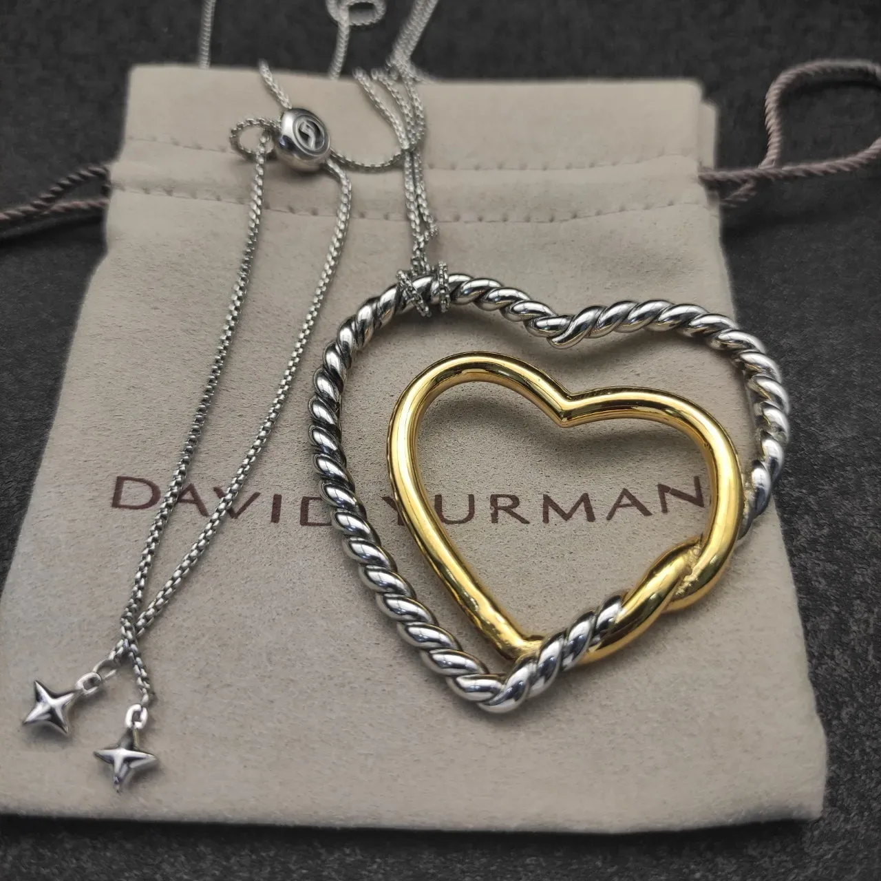 Two-Tone Twisted Rope Heart Pendant Necklace 9