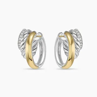 Two-Tone Twisted Rope Pavé Hoop Earrings