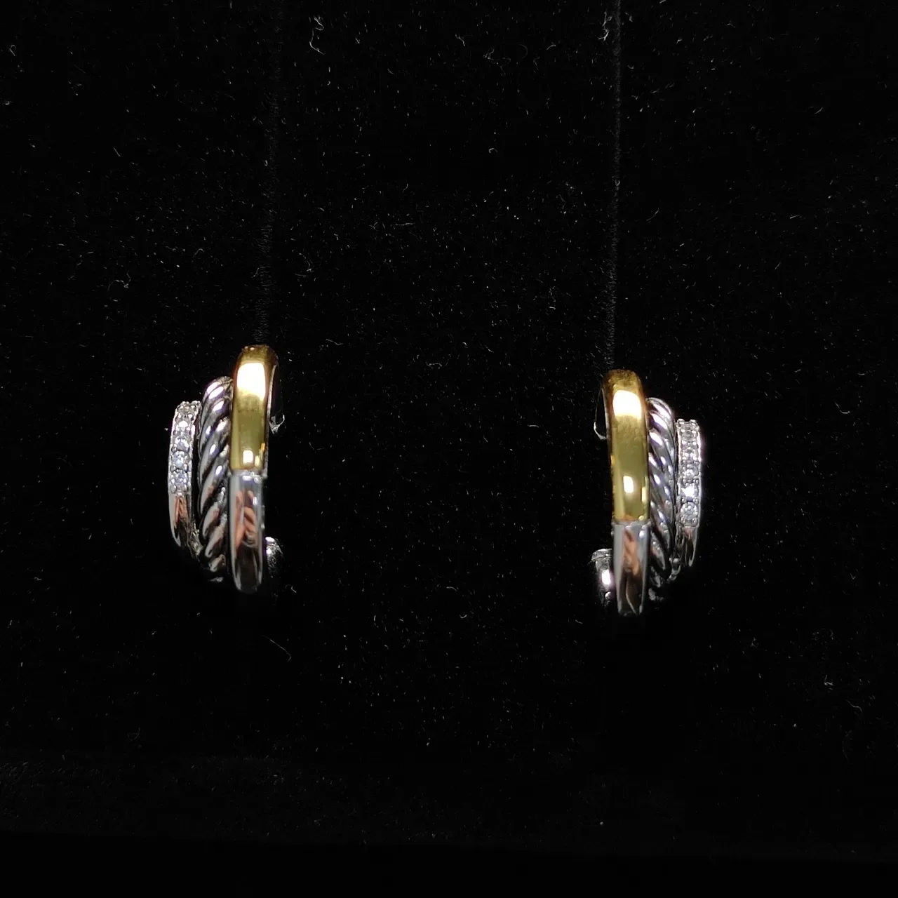 Two-Tone Twisted Rope Pavé Hoop Earrings 6
