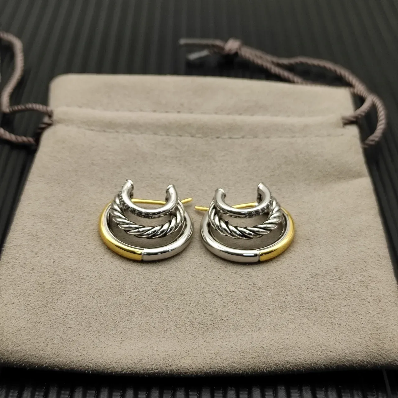 Two-Tone Twisted Rope Pavé Hoop Earrings 8