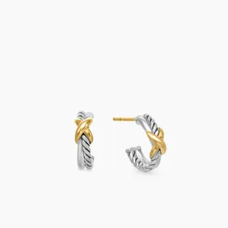 Two-Tone Twisted Rope X-Accent Hoop Earrings