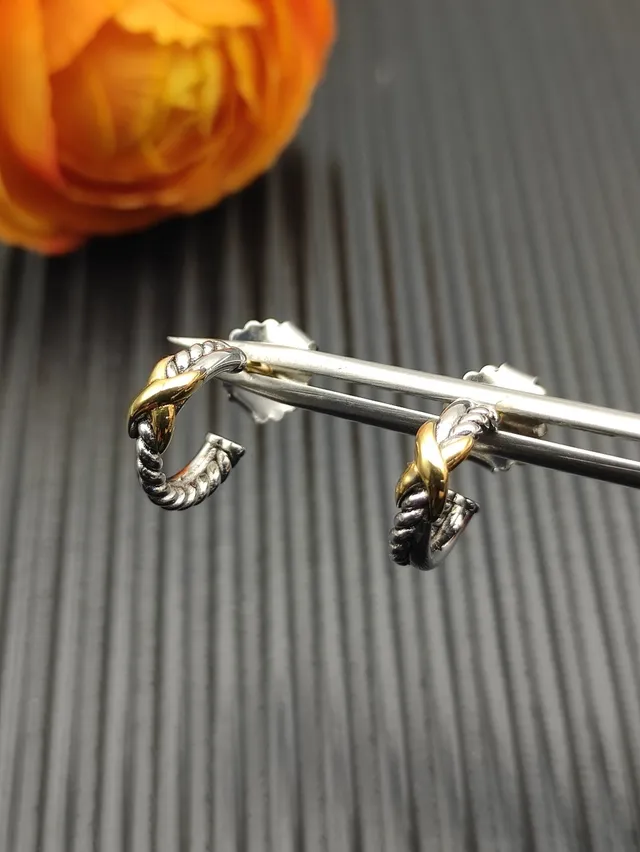 Two-Tone Twisted Rope X-Accent Hoop Earrings 4