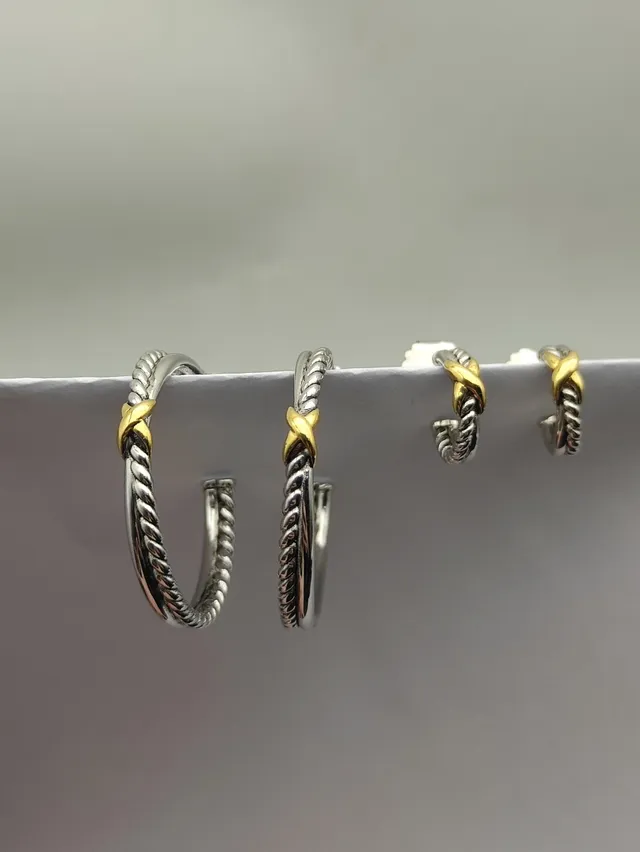 Two-Tone Twisted Rope X-Accent Hoop Earrings 6
