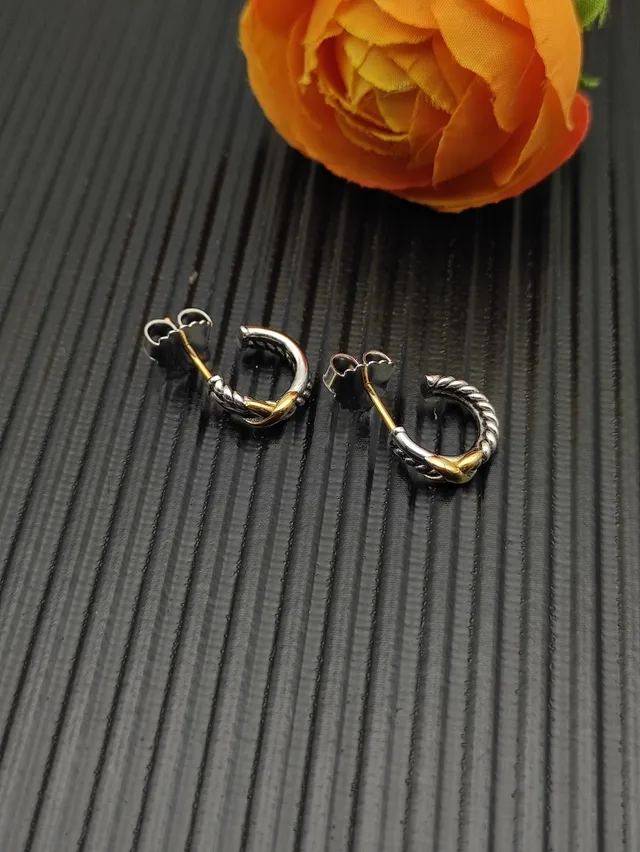 Two-Tone Twisted Rope X-Accent Hoop Earrings 8