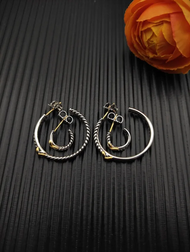 Two-Tone Twisted Rope X-Accent Hoop Earrings 10