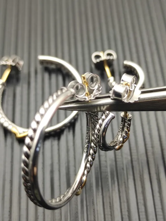 Two-Tone Twisted Rope X-Accent Hoop Earrings 11