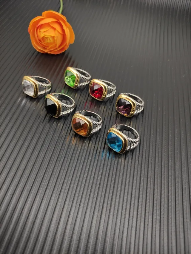 Two-Tone Twisted Wire Cushion-Cut Stone Rings 1