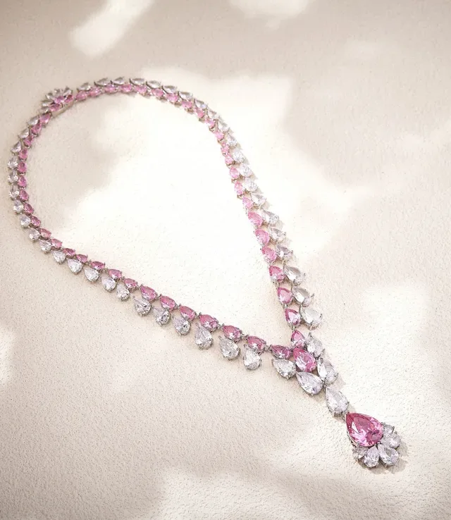 Two-Tone Yellow and Clear Pear-Shaped Stone V-Drop Necklace 2