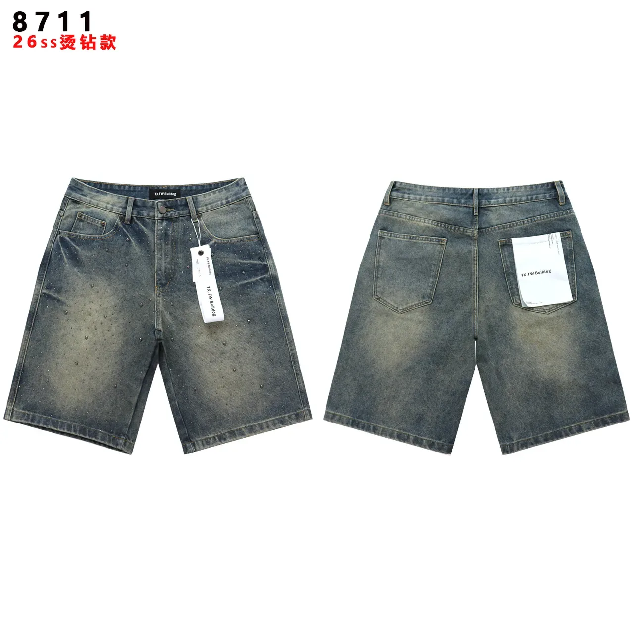 TX.TW Bulldog Distressed Studded Denim Shorts 2
