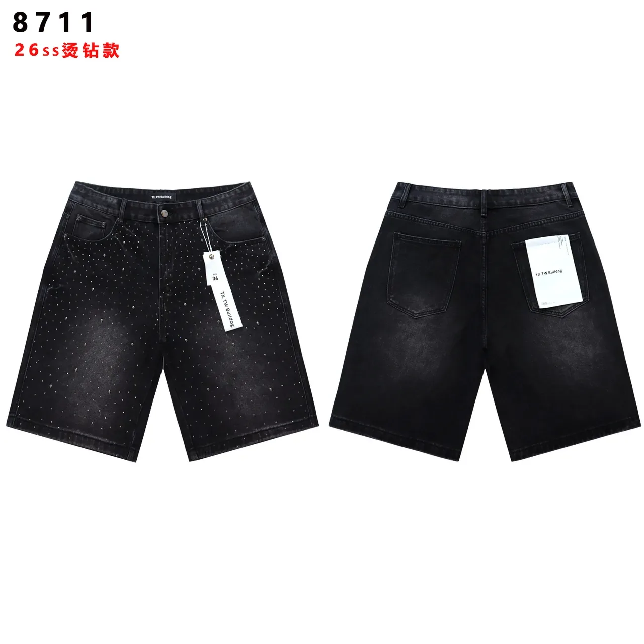 TX.TW Bulldog Distressed Studded Denim Shorts 3