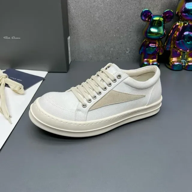 White and Beige Canvas Platform Sneakers 5