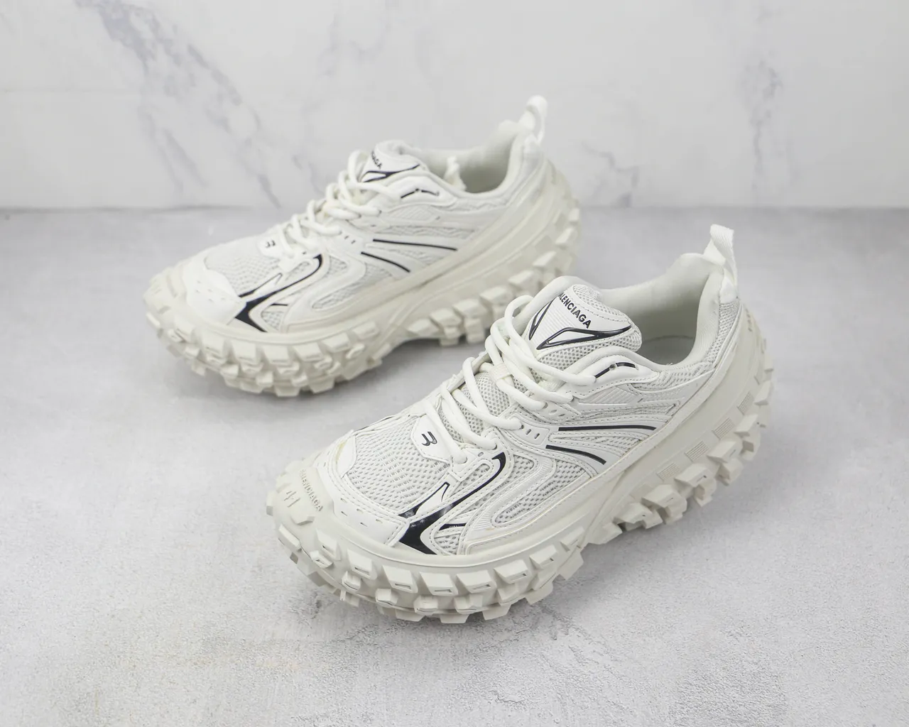 White and Black Chunky Platform Lifestyle Sneakers 4