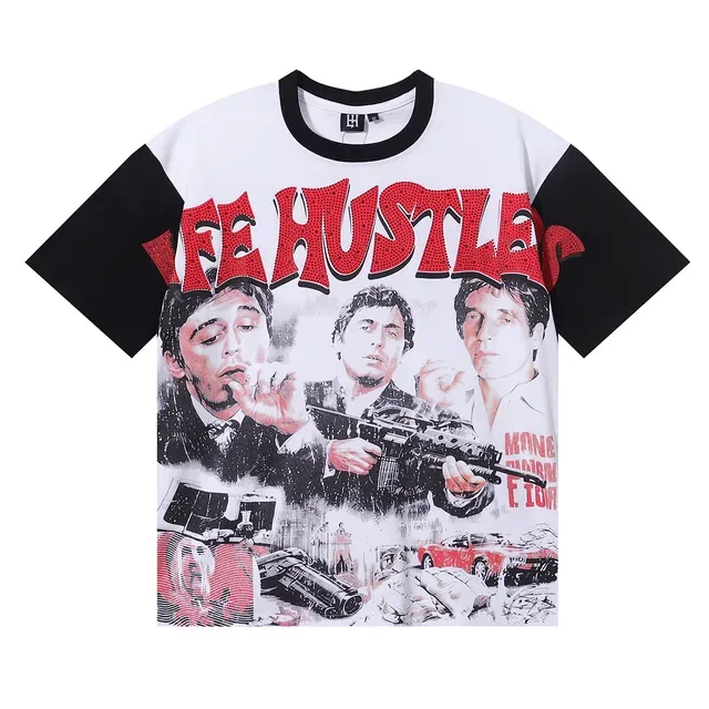 White and Black Contrast Sleeve Graphic Print Ringer T-Shirt 3