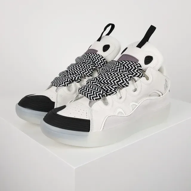 White and Black Zigzag Lace Lifestyle Sneakers 2