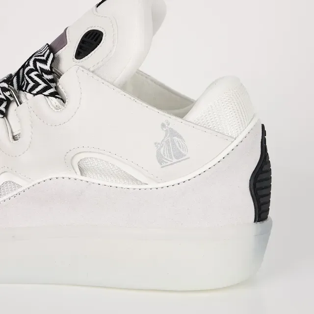 White and Black Zigzag Lace Lifestyle Sneakers 4