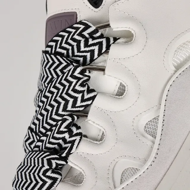 White and Black Zigzag Lace Lifestyle Sneakers 6
