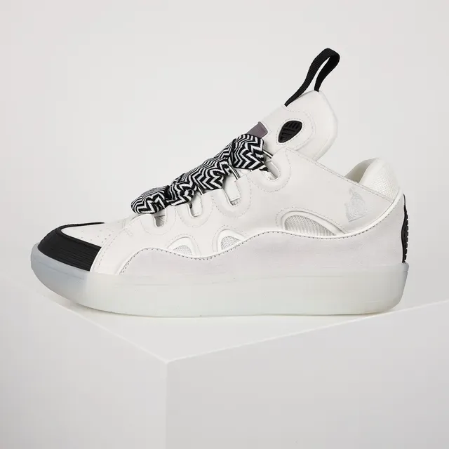 White and Black Zigzag Lace Lifestyle Sneakers 9