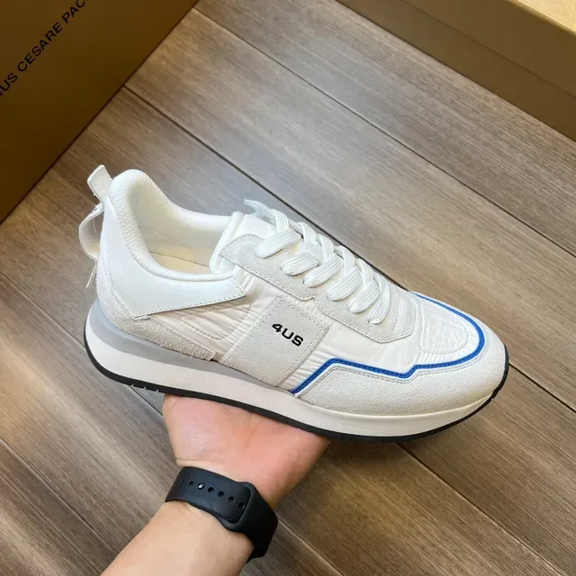 White and Blue Piped Lifestyle Sneakers 4