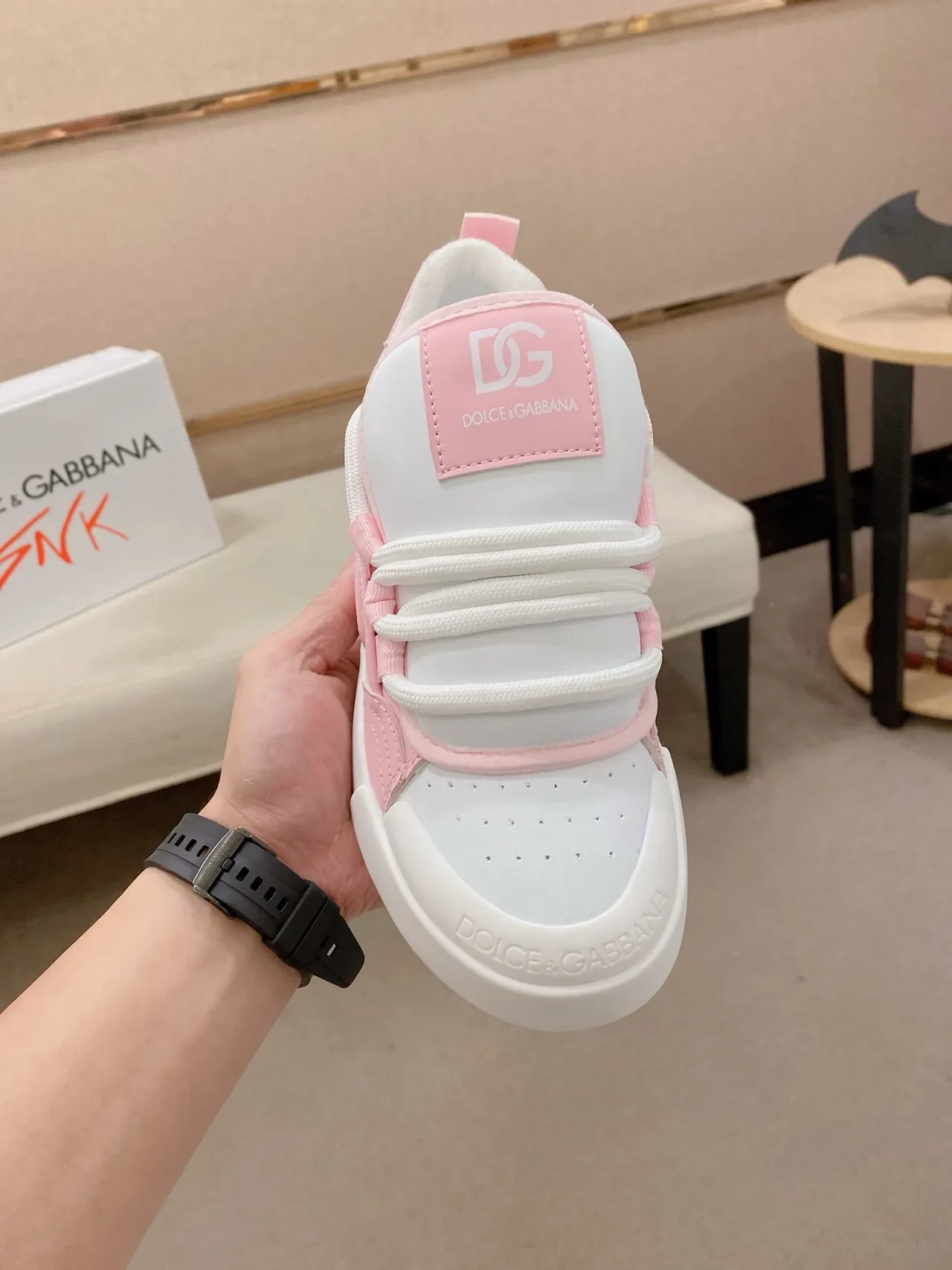 White and Pink Chunky Lifestyle Sneaker 5