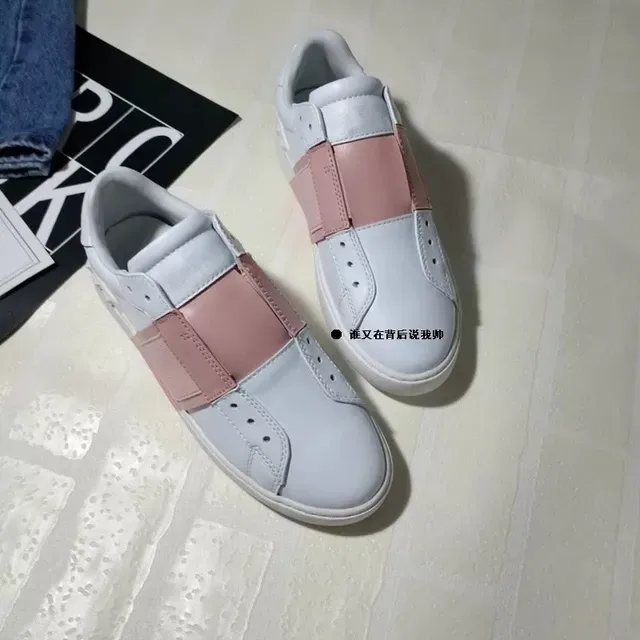 White and Pink Slip-On Lifestyle Sneakers 2