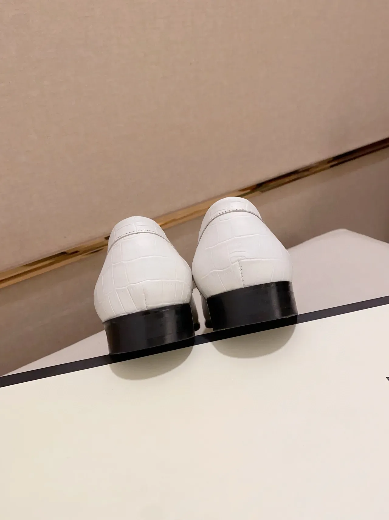 White Black Croc-Embossed Leather Metal-Accented Strap Loafer 3