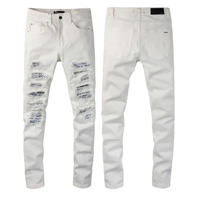 White Black Distressed Slim-Fit Jeans 2