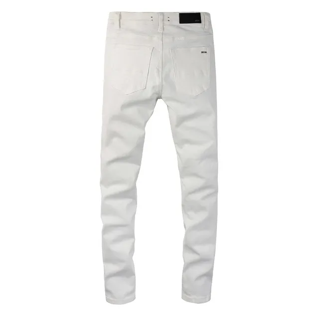 White Black Distressed Slim-Fit Jeans 3