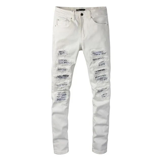 White Black Distressed Slim-Fit Jeans 4