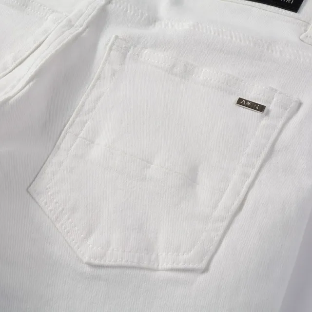 White Black Distressed Slim-Fit Jeans 8