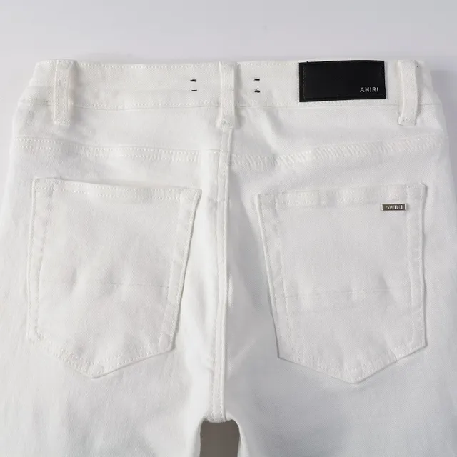 White Black Distressed Slim-Fit Jeans 9