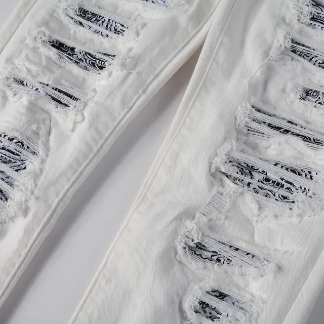 White Black Distressed Slim-Fit Jeans 10