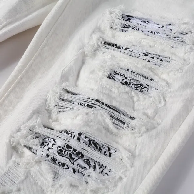 White Black Distressed Slim-Fit Jeans 11