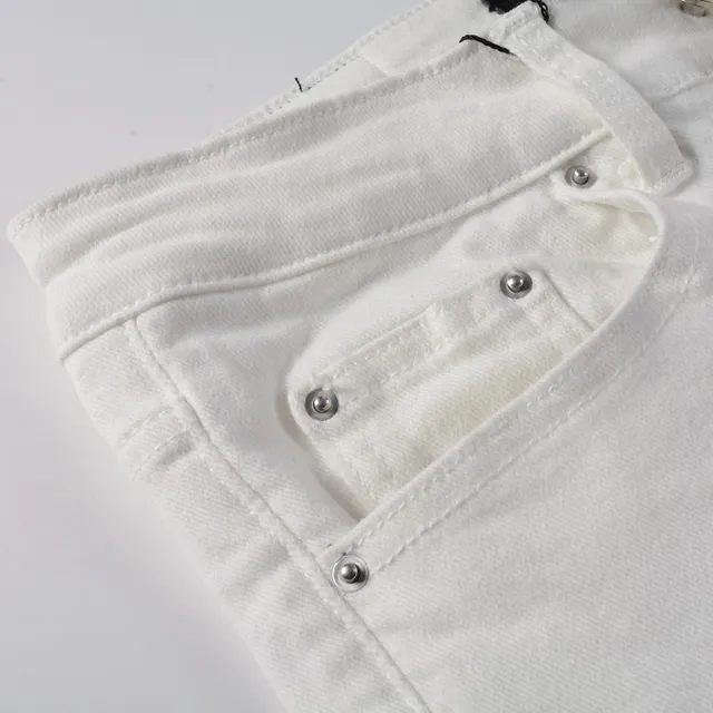 White Black Distressed Slim-Fit Jeans 12