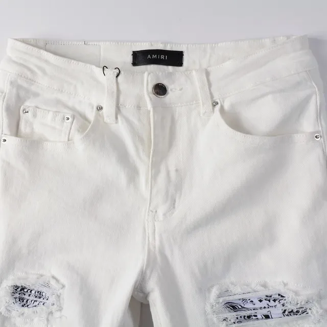 White Black Distressed Slim-Fit Jeans 15