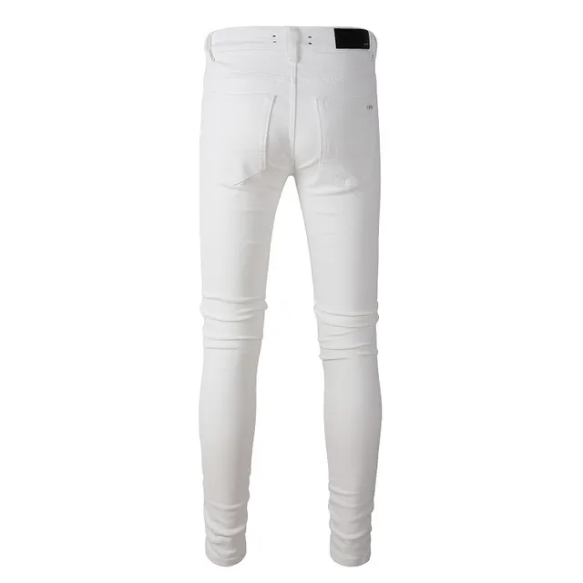 White Black Distressed Slim-Fit Jeans 16