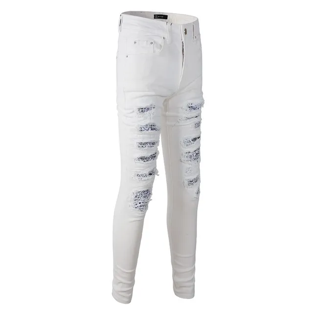 White Black Distressed Slim-Fit Jeans 17