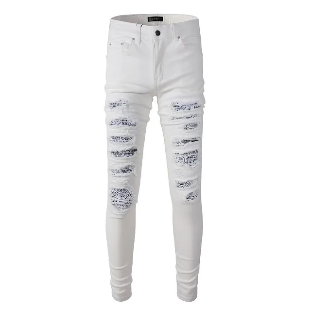 White Black Distressed Slim-Fit Jeans 18
