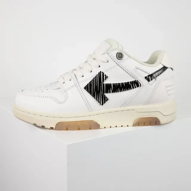 White Black Leather Upper Stitched Arrow Graphic Sneakers 9