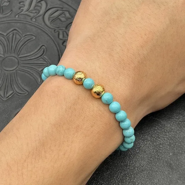 White Blue Beaded Elastic Stretch Bracelet 2