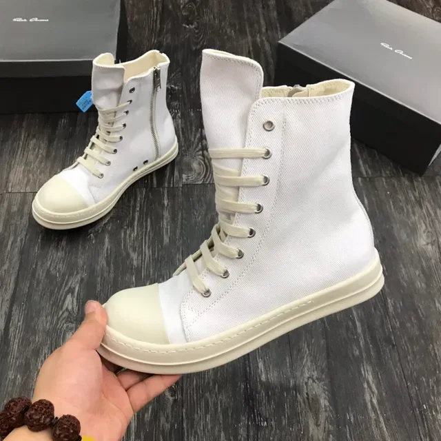 White Canvas High-Top Platform Lifestyle Sneakers 4