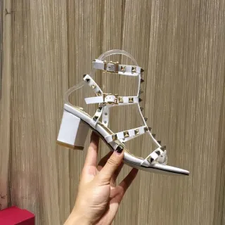 White Gold Leather-Like Upper Pyramid Studs Gladiator Sandals