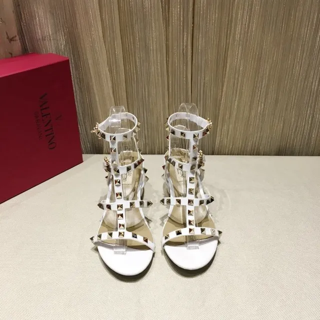 White Gold Leather-Like Upper Pyramid Studs Gladiator Sandals 4