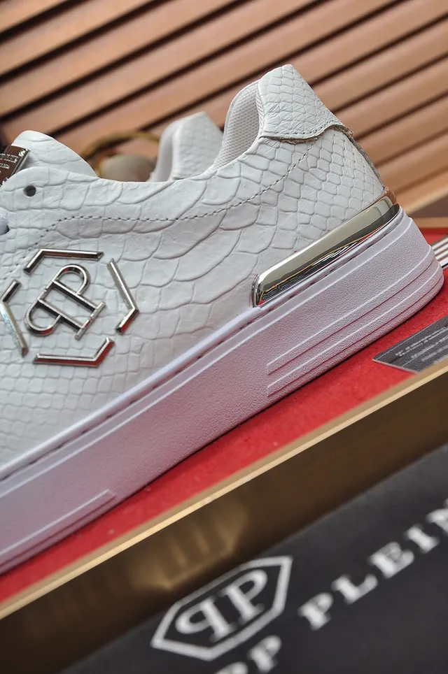 White Gold Snakeskin-Textured Upper Hexagonal Monogram Lifestyle Sneakers 2