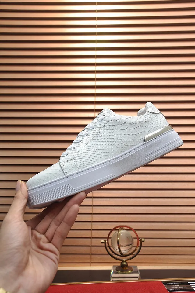 White Gold Snakeskin-Textured Upper Hexagonal Monogram Lifestyle Sneakers 5